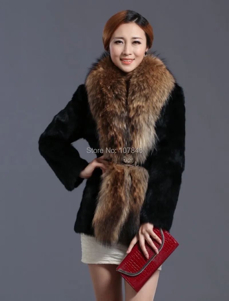 2017 Модные женские натуральный кроличий мех Мех животных куртка енота меховой