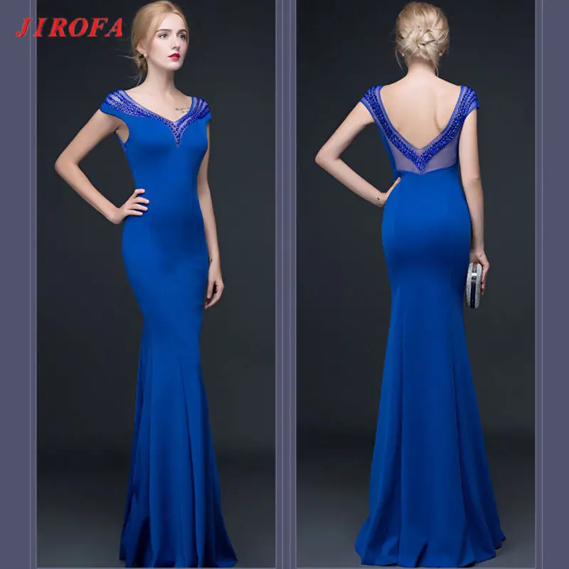 Blue Летнее женское платье Vestidos Verano, официальное длинное платье макси с диомандами, элегантное облегающее красное платье без рукавов с глубоким v-образным вырезом на спине - Цвет: Blue