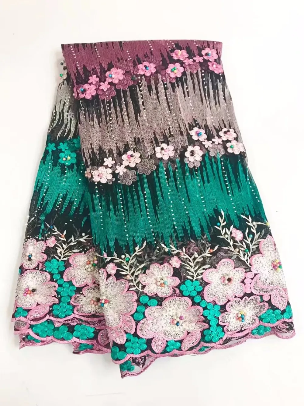 Фиолетовый французское кружево бисером французский чистая кружевной Нигерии