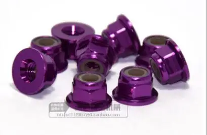 Purple 10 шт. Алюминий заклепочные гайки M2 M3 M4 M5 M6 Цветной алюминиевый сплав гайка фланца нейлон Стопорная гайка само-Зажимная гайка RC модель гайки - Цвет: Purple
