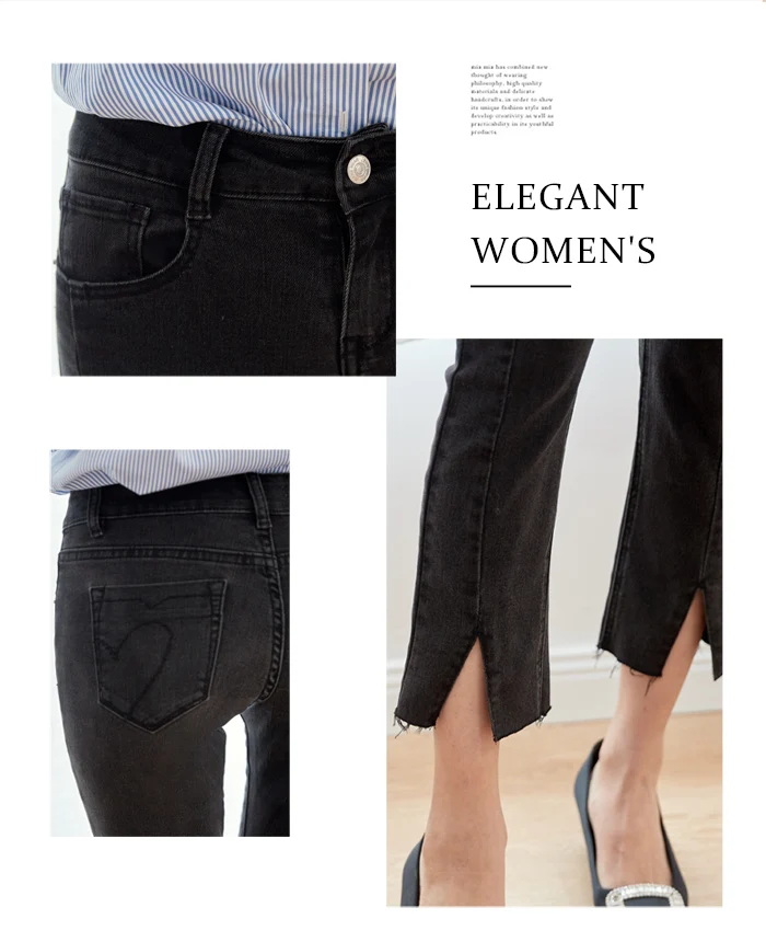 LEIJIJEANS Новое поступление весенние обтягивающие черные расклешенные джинсы со средней талией повседневные джинсы размера плюс женские джинсы 9004