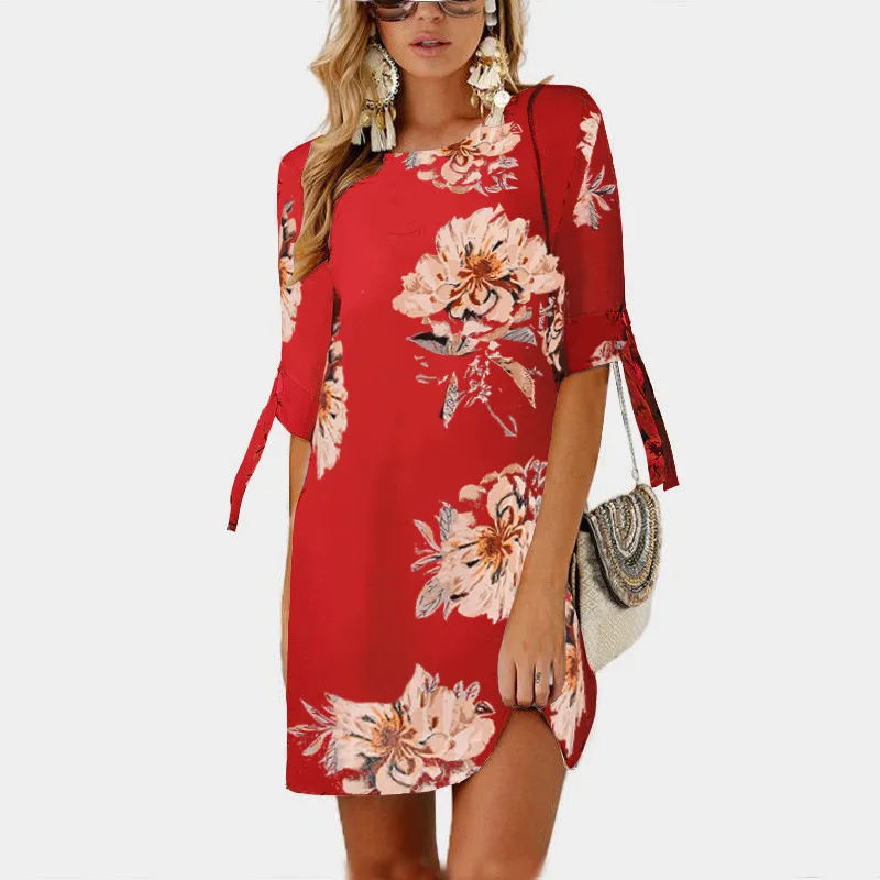 Женское летнее платье 2019 винтажное богемное цветочное Туника шифоновое Пляжное