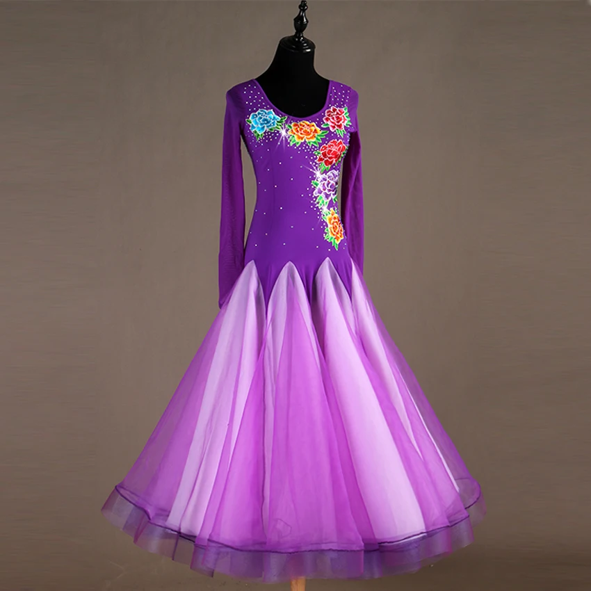 Женское платье для бальных танцев с длинным рукавом и вышивкой|Бальные танцы| |