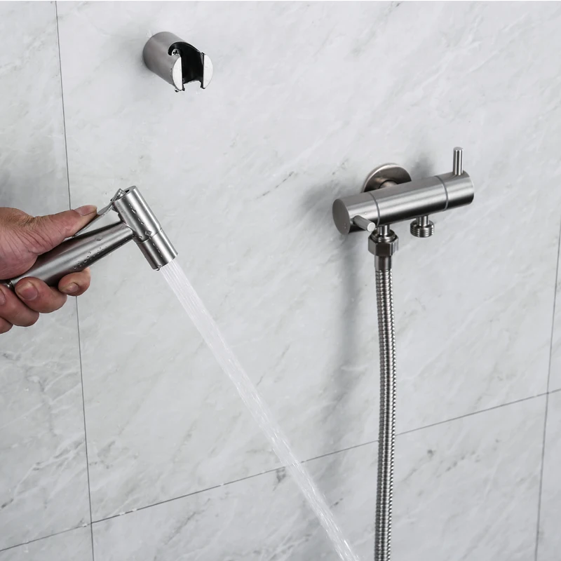 VRICH Full Stainless Portable Bidet Sprayer Package Pressing water-saving Lead-free SUS304 Steel Convenient Cleaning Tool F82-1 |