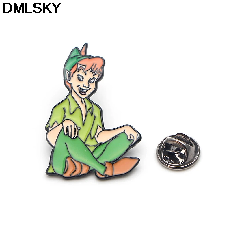 DMLSKY Питер Пэн забавные мультяшные Металлические Булавки эмалированные Броши для женщин и мужчин Нагрудный значок для рюкзака джинсовая булавка воротник ювелирные изделия M3264