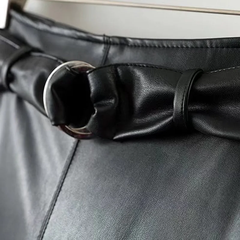 Новая Осенняя женская модная юбка из искусственной кожи с высокой талией