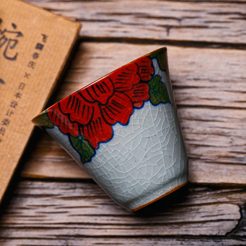 55 мл винтажная глазурованная Пионовая чашка с трещинами ручная роспись чайные