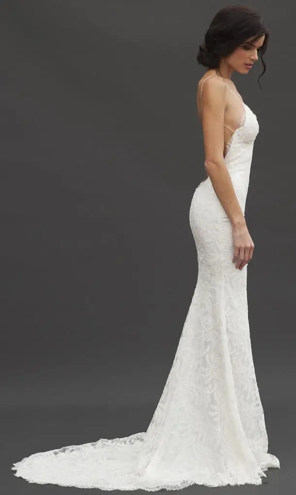 New Sexy White Ivory Lace Pattern Spaghetti Straps Backless Wedding Dresses Bridal Gown Custom Size 2-28 Train | Свадьбы и торжества