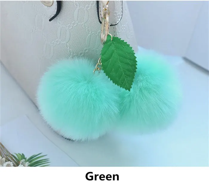 Green Модный милый пушистый искусственный мех кролика мяч помпон брелок Вишня золотистый брелок для ключей помпон брелок сумка Подвески Свадебная безделушка - Цвет: Green