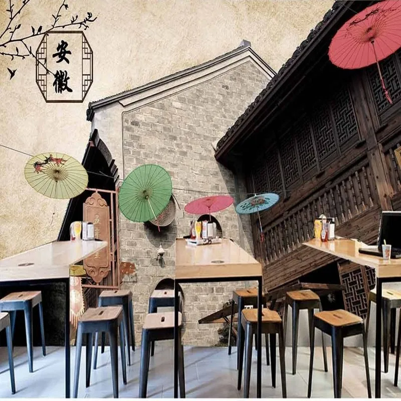 Обои 3d на заказ ручная роспись старинное здание обои горячий горшок магазин