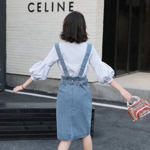 

Korean New 2019 Loose Pocket 2 Pcs Set Vintage Single Breasted Casual Twniset V Neck Open Side Split Two Piece Set