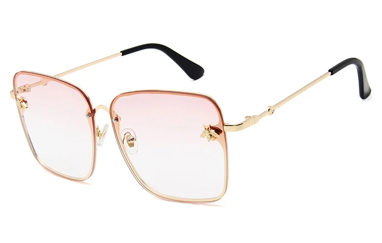 Gold Clear Pink TOYEARN, Ретро стиль, женские солнцезащитные очки без оправы, квадратные, для женщин,, новая мода, маленькие пчелиные очки, градиентные солнцезащитные очки для женщин - Цвет линз: Gold Clear Pink