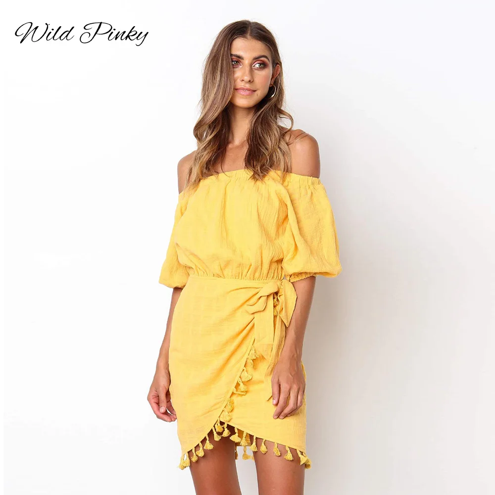 WildPinky 2019 с открытыми плечами кисточкой Этническая короткие женские модельные