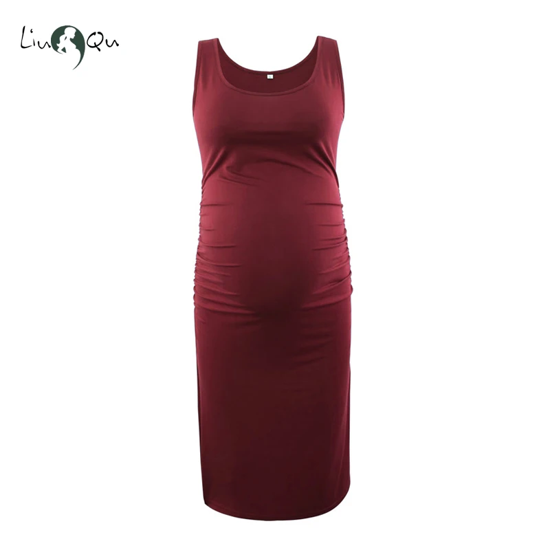 

Women's Maternity Clothes Printing Sleeveless Ruched Side Shirred Tanks Short Pregnant Dresses Mama Maternity Dresses Clothing