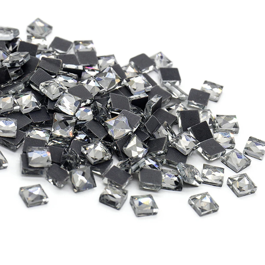 Горячая Распродажа прозрачный черный Стразы с горячей фиксацией квадратная