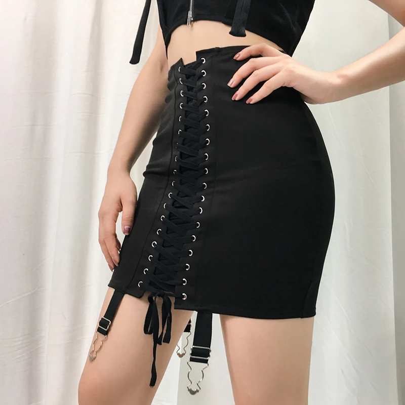 HEYounGIRL бандажная винтажная сексуальная юбка-карандаш Harajuku черная юбка с высокой талией Женская эластичная Короткая юбка для летней вечеринки