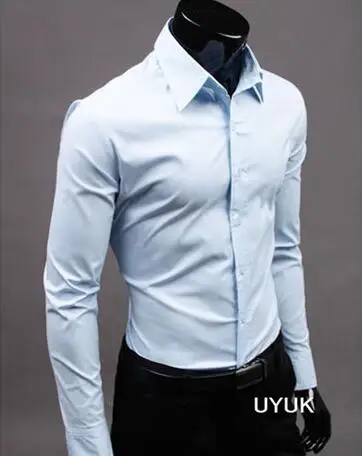 Sky blue 2019Men рубашка с длинным рукавом модные мужские Повседневное рубашки хлопок сплошной Цвет Бизнес Slim Fit социальные Camisas Masculina RD464 - Цвет: Sky blue