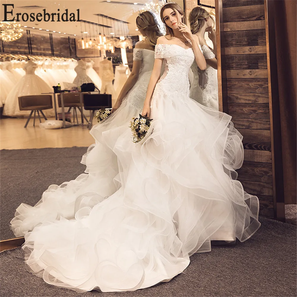 Женское свадебное платье без бретелек Erosebridal из тюля с открытыми плечами 2019 |