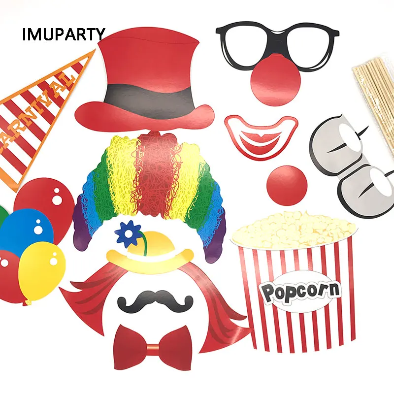 12pcs Circus Theme Party Photobooth Props Paper Clown Masks Birthday Supplies Kids Make Fun Hen Decorations | Дом и сад