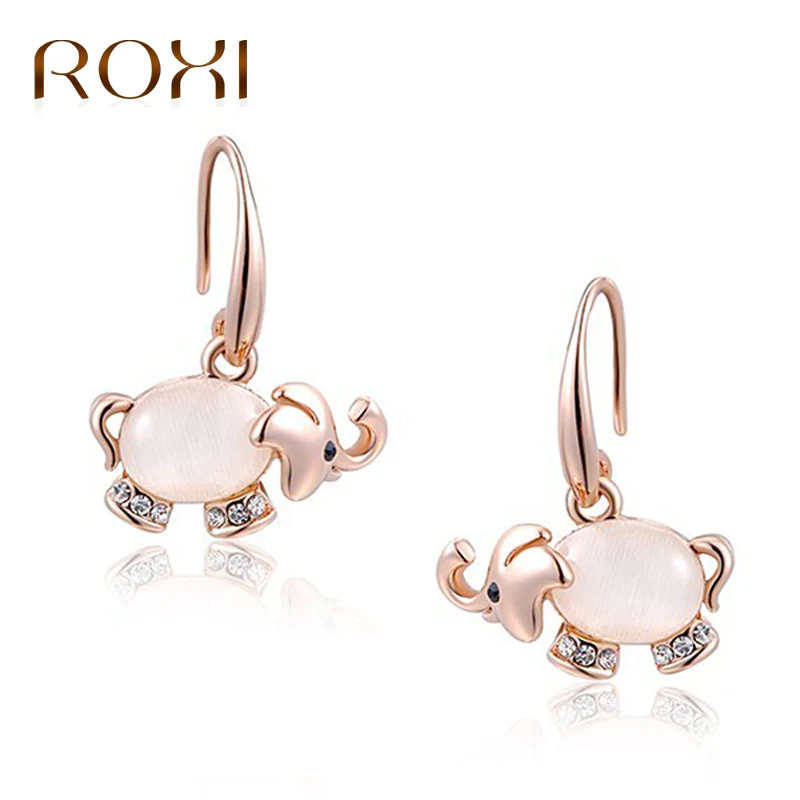 Серьги-гвоздики ROXI, ювелирные изделия в виде животных, милый слон, опал, серьги-гвоздики для женщин, модные, розовое золото, сережки oorbellen