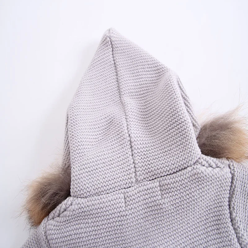 Infant Baby Rompers Winter Clothes Newborn Baby Boy Girl Knitted Sweater Jumpsuit raccoon Fur Hooded Kid Toddler Outerwear