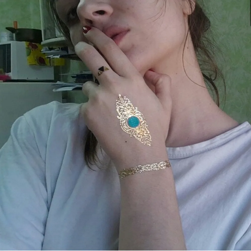 Временные татуировки золотое ожерелье браслет товары для тату металлическая