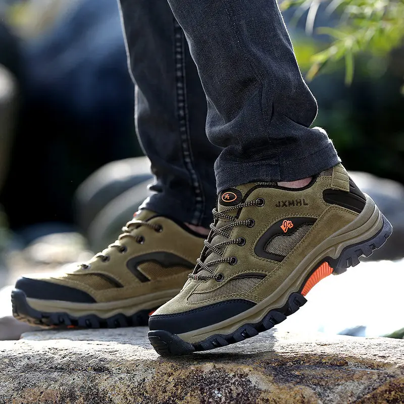 CAMEL JINGE Men Hiking Boots Shoes Plus Size Outdoor Breathable Green Trekking Shoes Men Rubber Mountain Climbing Shoes Men