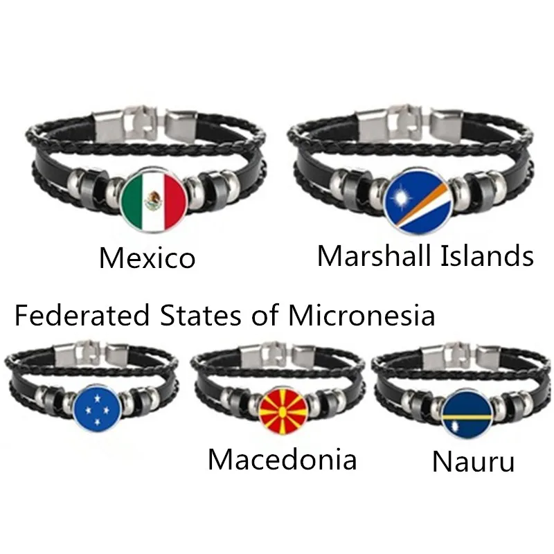 Многослойный кожаный браслет с флагом Науру для мужчин и женщин Македония