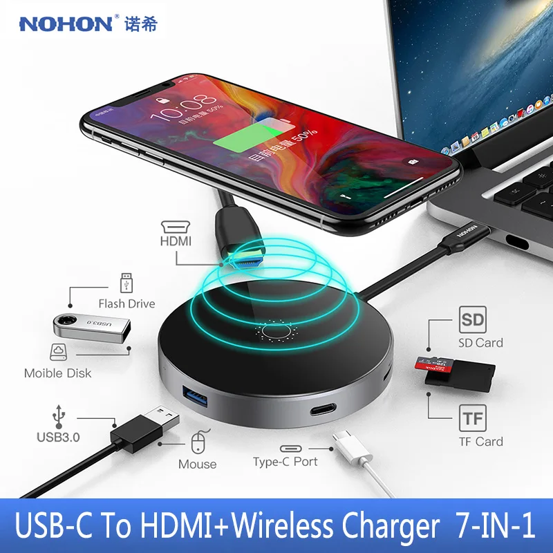 NOHON usb-хаб 3,0-Мульти USB C концентратор HDMI адаптер аудио NIC порт для MacBook huawei mate 20 Pro type C концентратор USB-C док-станция - Цвет: 7-IN-1 HDMI Charger