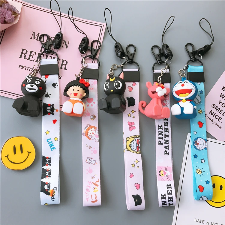 Cute Stitch cartoon phone toy stander+ strap Mobile Phone Straps Cute luna cat Cony pink panther bear strap for iPhone