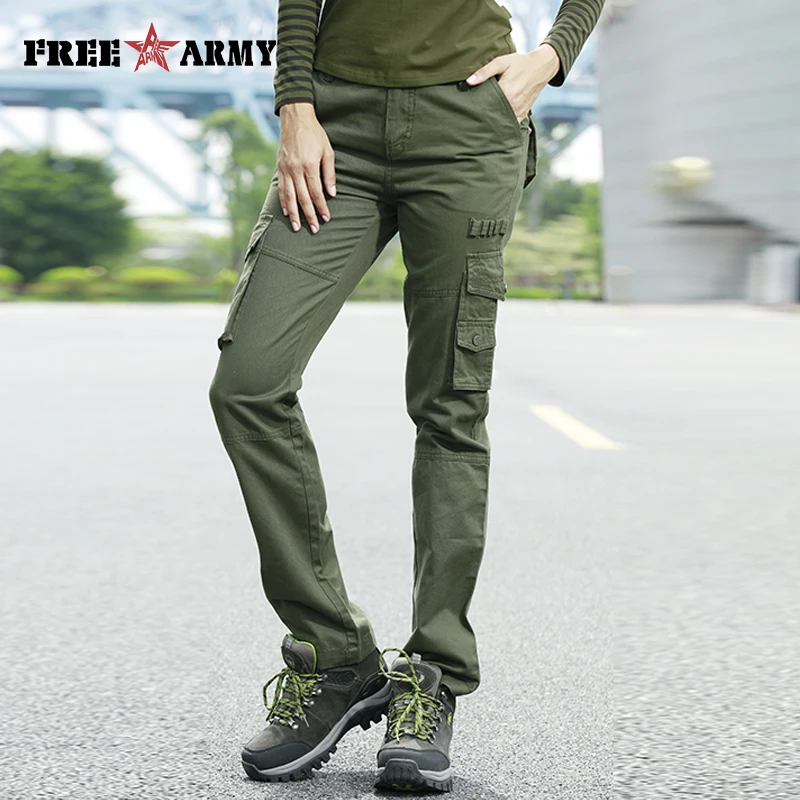 FreeArmy Brand Autumn Women's Cargo Pants With Pockets Loose Trousers Military Green Pants Female Capris Trousers Workwear Pants