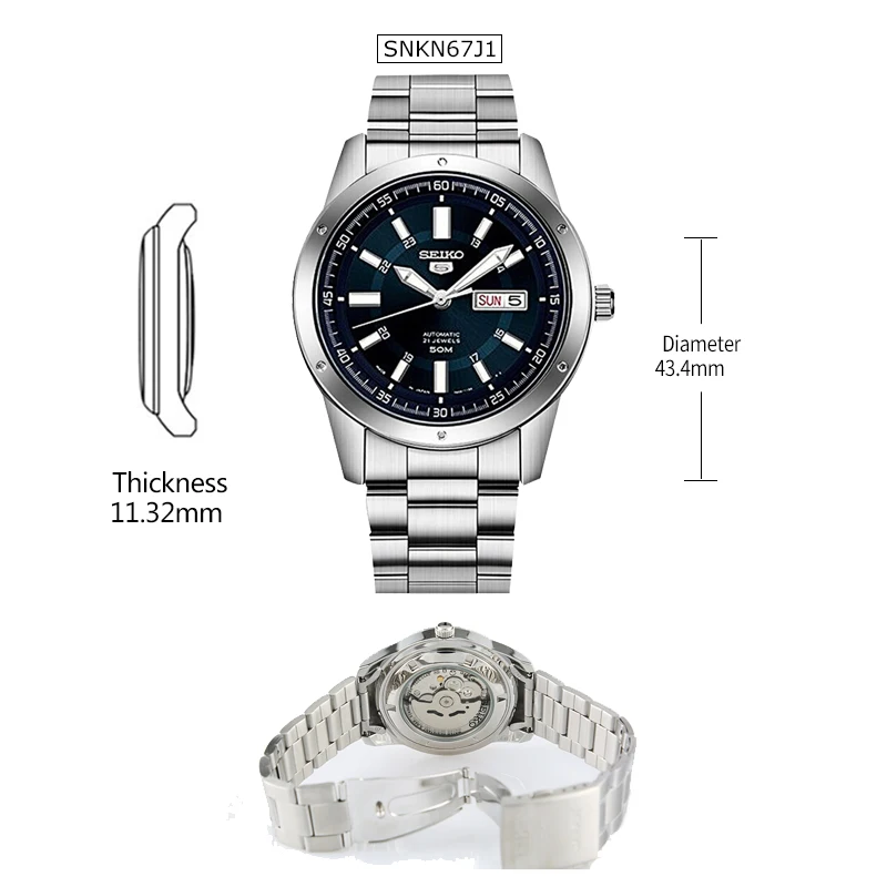 SNKN67J1 blue Seiko 5 оригинальные мужские часы модные деловые часы водонепроницаемые светящиеся мужские наручные часы - Цвет: SNKN67J1 blue