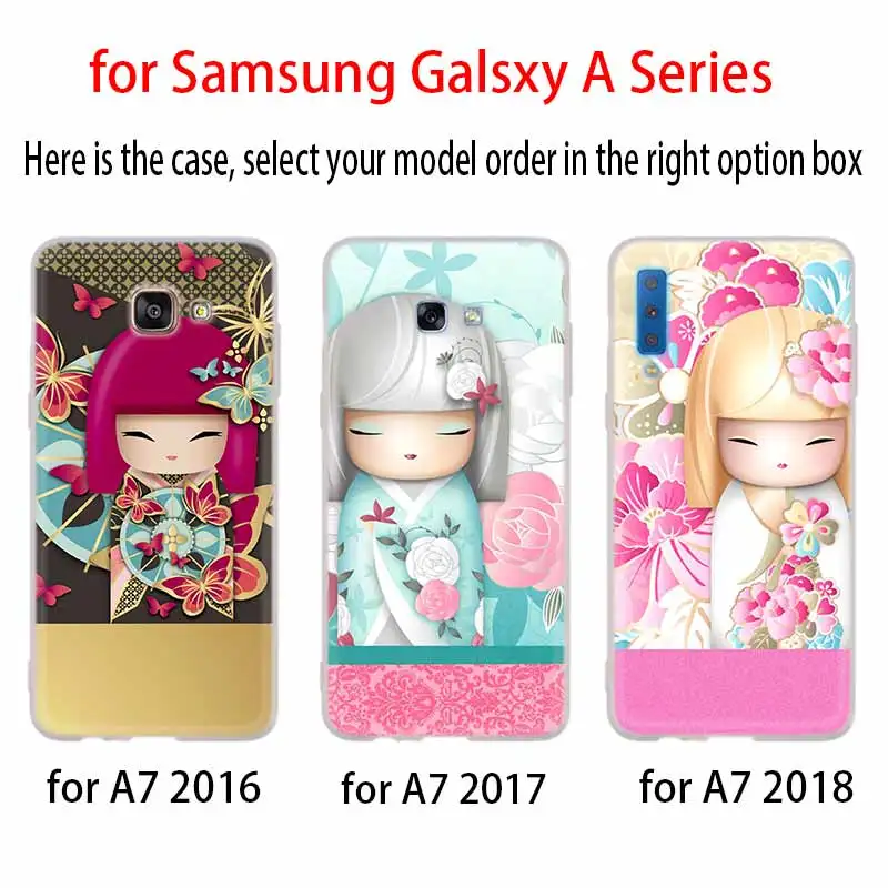 Case For Samsung A32 A52 A72 A12 A42 5g A21S A50 A51 A3 A5 A6 A7 A8 Plus 2018 2017 Cover kawaii Japanese Kokeshi Doll | Мобильные