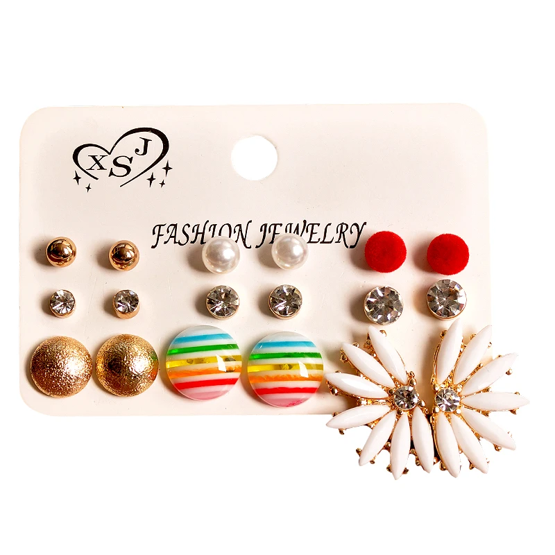 Серьги гвоздики женские с жемчугом 9 парций/компл.|Серьги-гвоздики| |