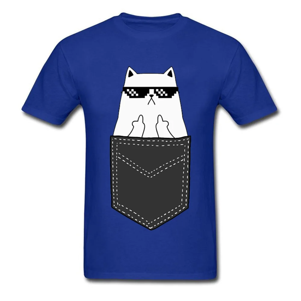 

Pocket Cat Middle Finger Rock Jazz Gang Tshirt Short Sleeve Tees Crew Neck Cotton Mens Top T-shirts Group Tee-Shirt Retro Funny