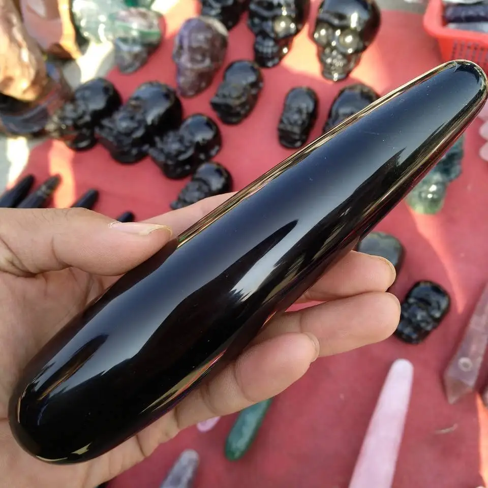 Массажная Полированная Металлическая лечебная палочка Reiki Obsidian 18 см|Камни| |