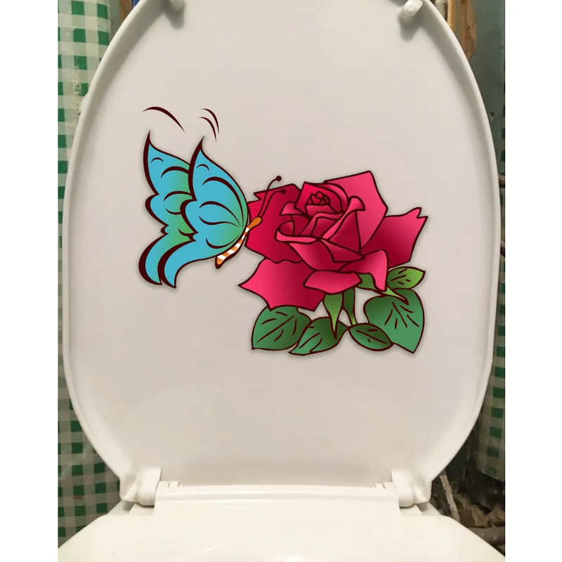 YOJA 22.4X19CM Cartoon Rose Butterfly Girl Bedroom Wall Sticker Lovely Animal WC Toilet Decal T1-2121 | Дом и сад