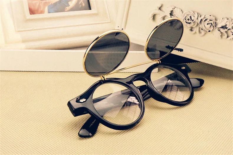 Sunglasses men Vintage Steampunk Goggles Clip on sunglasses Retro Flip Up Eyeglasses Gothic Eyewear Punk men Glasses Oculos