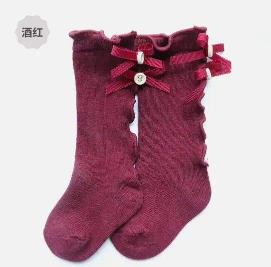red ear bow Гетры для новорожденных; черные гетры с бантом для малышей; теплые хлопковые чулки с кружевом для маленьких девочек - Цвет: red ear bow