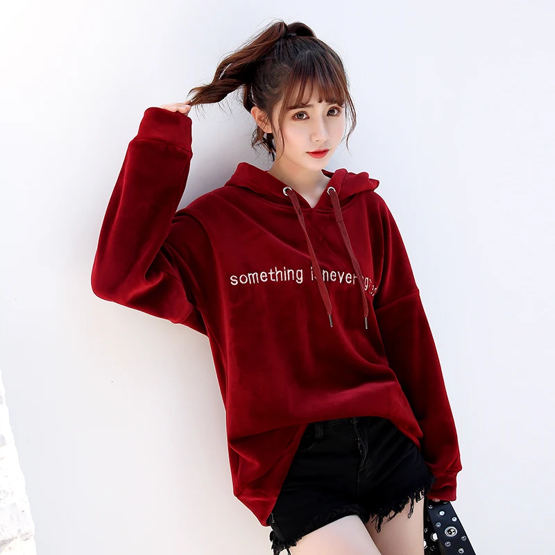 2018 New Autumn Winter Fashion Hooded Letter Velour Sweatshirts Vintage Embroidery Pullovers Coats Slim Thick Hoodies Coat Mw439