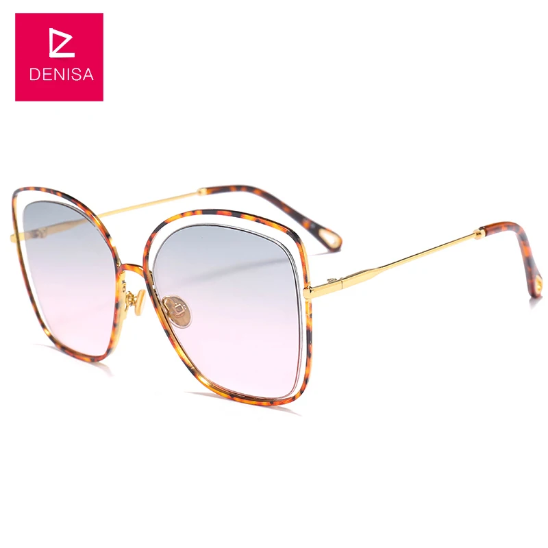 LeopardGrain Pink DENISA выдолбленные солнцезащитные очки кошачий глаз женские сексуальные модные градиентные солнцезащитные очки для девочек UV400 lunette de soleil femme G18402 - Цвет линз: LeopardGrain Pink