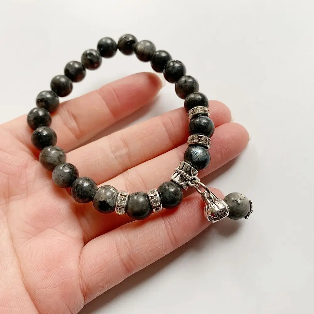 Натуральный Камень лабрадорит Beads стразы металлический браслет из тибетского
