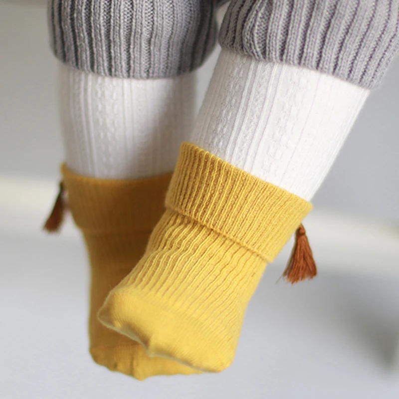 Lovely cozy newborn socks princess girls sweet tassel fold ankle solid color for baby leg warmers toddler clothing | Мать и ребенок