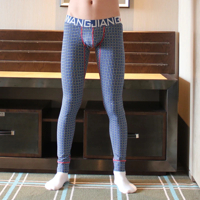 New men's long johns 100% cotton separate thin tight legging autumn and winter boys print warm underwear 5 colors
