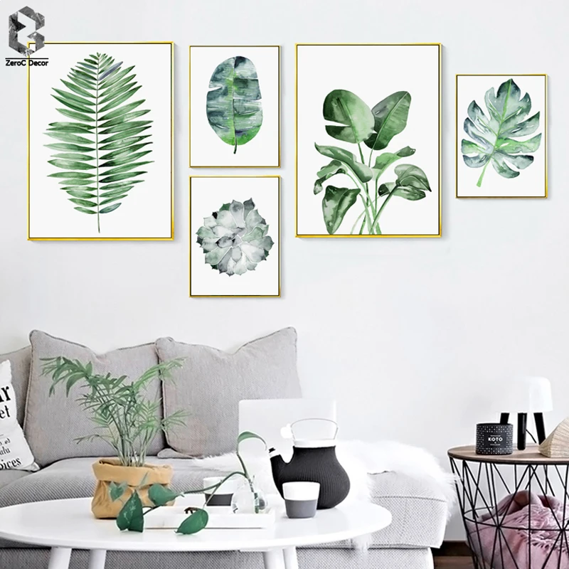 

Nordic Decoration Fresh Palm Wall Art Poster and Print Tropical Canvas Painting Succulent Picture for Living Room Home Decor
