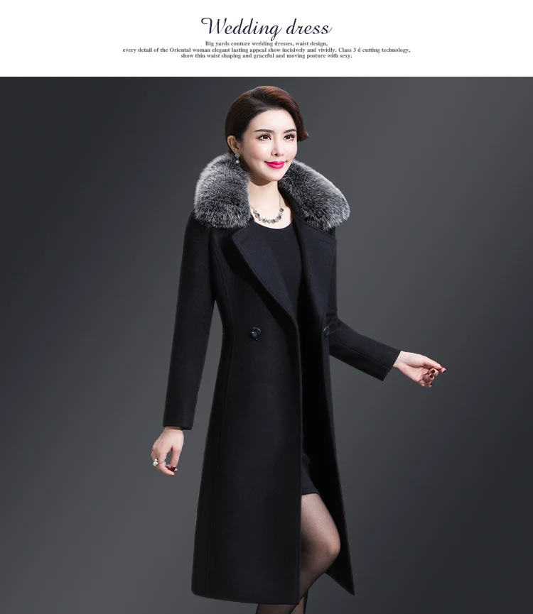 Special offer middle-aged self-cultivation women's winter coat long woolen coat solid color fur collar cashmere coat JQ01