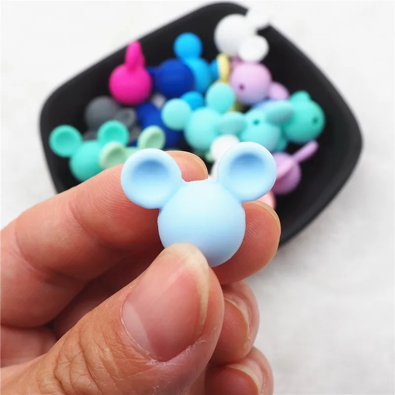 Chenkai 20 шт силиконовые бусины для прорезывания зубов Микки DIY детское животное мышь кольцо для соски Прорезыватель для зубов Монтессори ювелирных изделий, игрушечный бисер