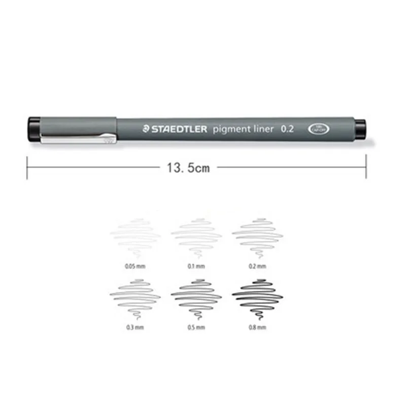 Перо для рисования Staedtler 308 SB6P пигментный лайнер 6 шт. в комплекте 0 05/0 1/0 2/0 3/0 5 мм