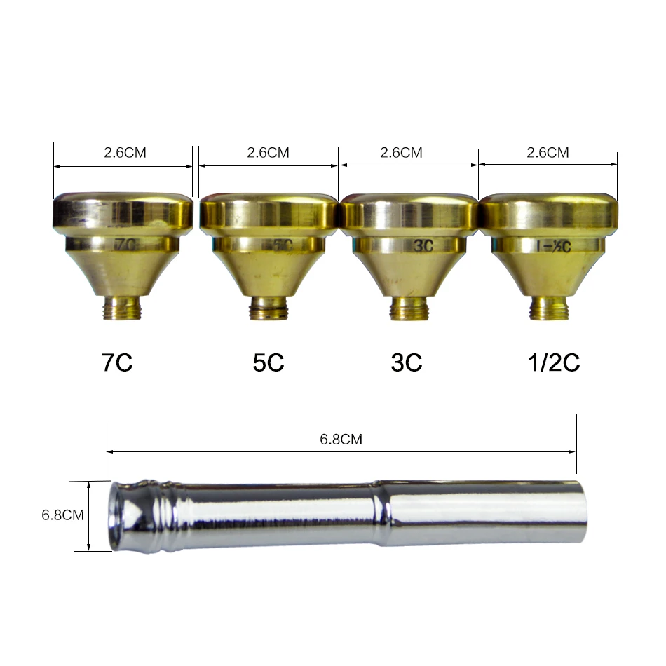 

Copper Alloy Trumpet Mouthpiece 1-1/2C 7C 5C 3C Size MUKU Trumpet Accessories 1 set