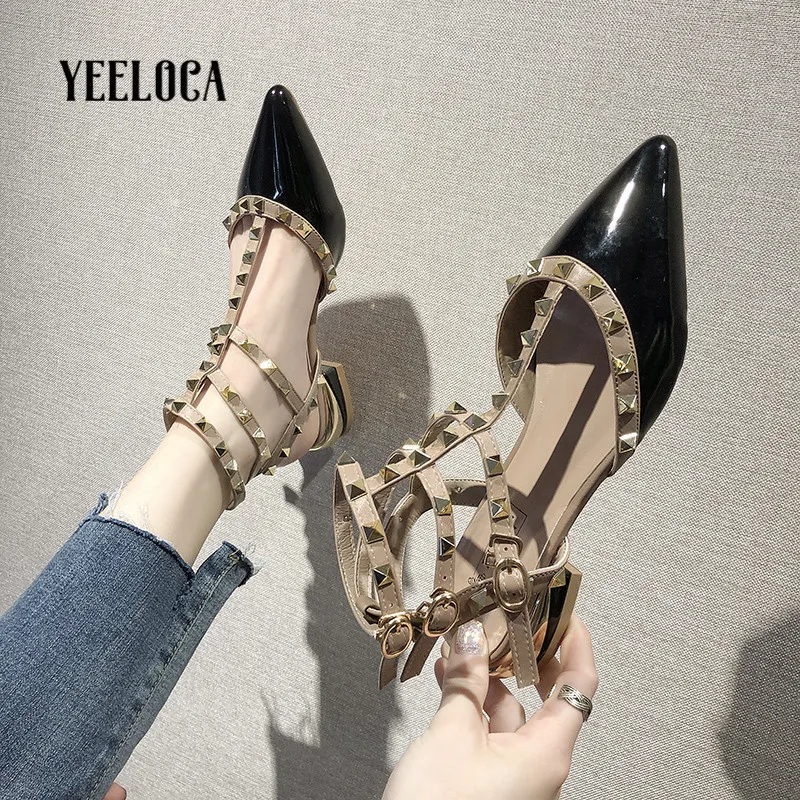 Женские босоножки YEELOCA на низком каблуке с Т-образной шнуровкой острым носком